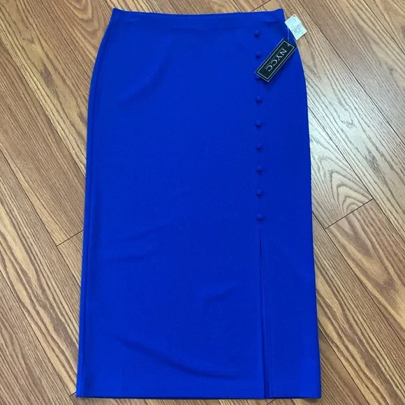 NYCC Women’s ocean blue pencil left side slit skirt with nine fabric buttons M - Picture 12 of 12